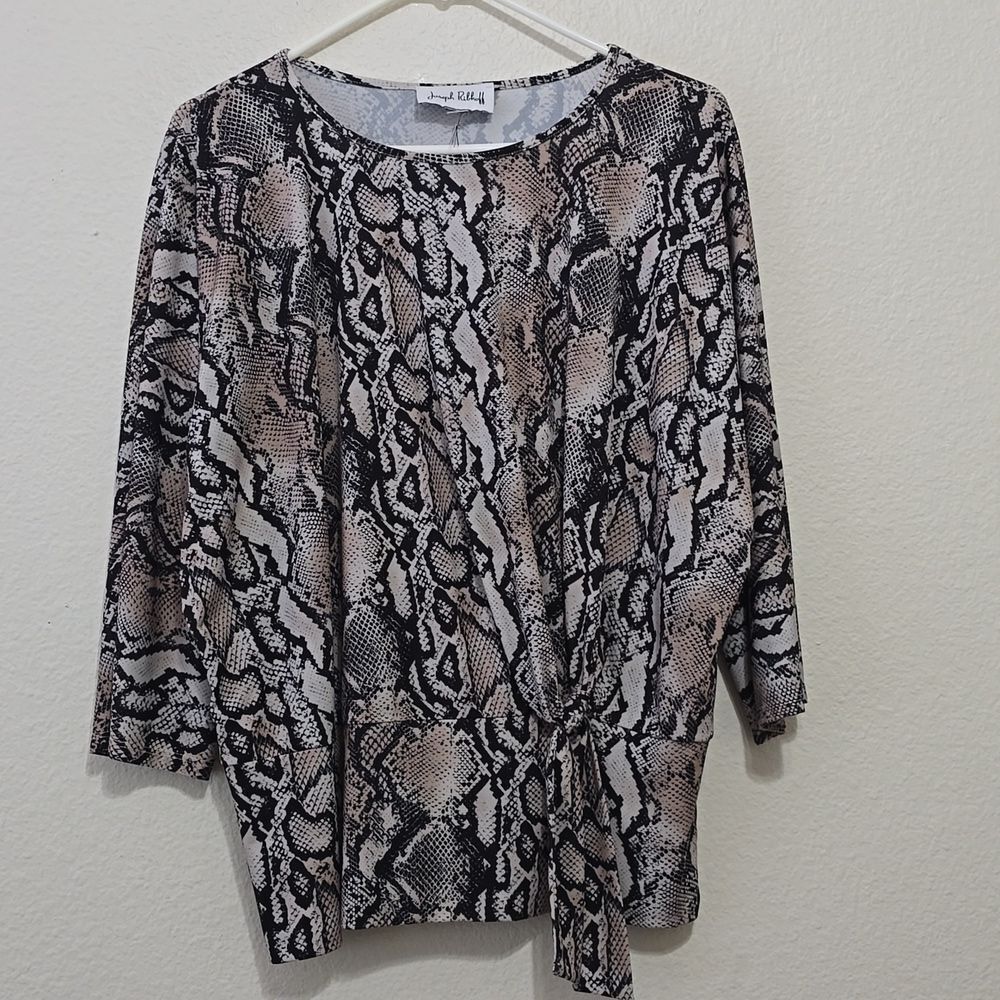 Joseph Ribkoff Beige & Black Snake Skin Print Knot Front Top Blouse Size 10